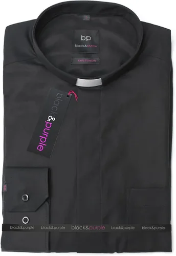 Vista 4 de Camisa Clergy de manga larga sin planchado, ajuste clásico en color negro