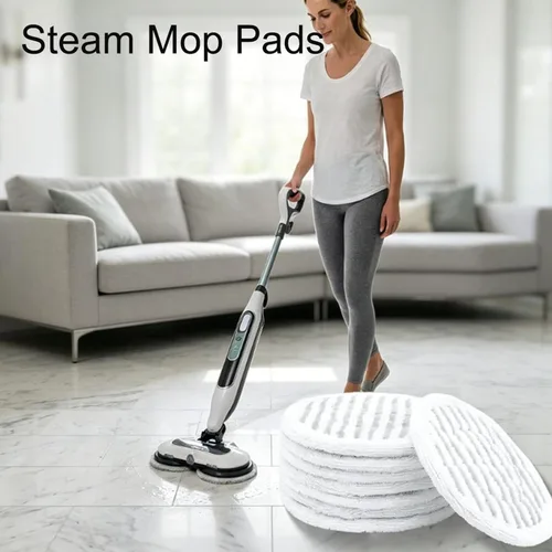 Vista 4 de Almohadillas de microfibra gris para fregar a vapor, 8 unidades, repuestos de tela de disco de trapeador reutilizables redondos, aptos