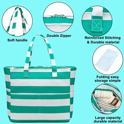Vista 5 de Bolsa de playa y piscina para mujer, grande, bolsa de gimnasio con compartimento húmedo para viajes, impermeable