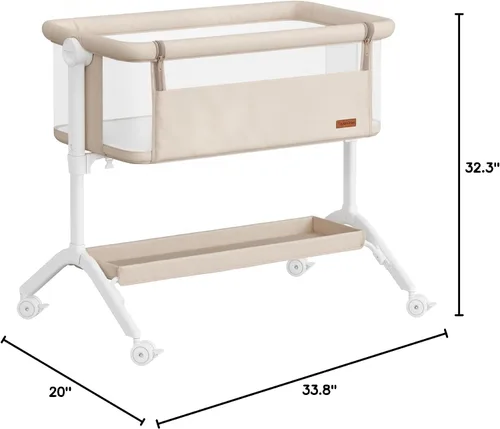 Vista 9 de Cuna para Dormir al Lado de la Cama - Diseño Completamente de Malla, Cuna Portátil al Lado de la Cama para Bebé con Colchón Lavable, 5 Alturas Beige
