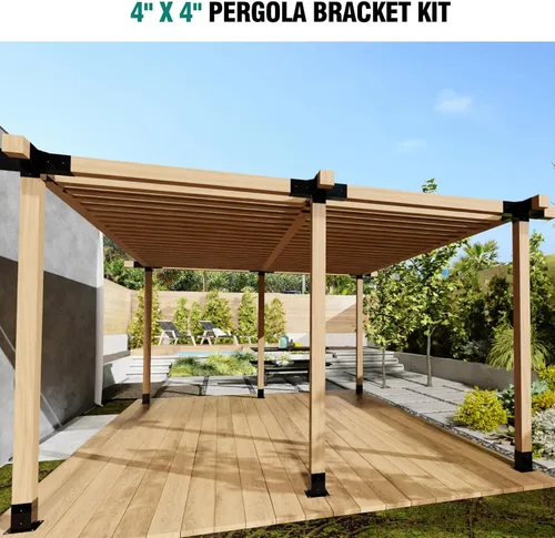 Vista 3 de Kit de pérgola - Soportes de 5 vías para vigas de madera de 4 x 4 pulgadas, cenadores, patio y cobertizos