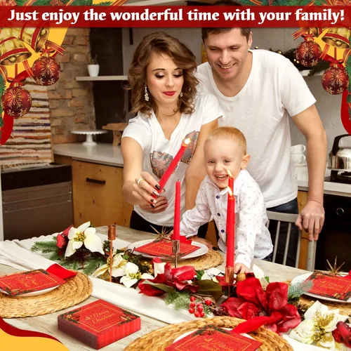 Vista 5 de 200 servilletas de papel de cóctel de Navidad, color rojo y dorado, desechables, servilletas de papel para bebidas navideñas para fiestas de postres