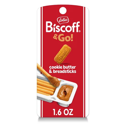 Vista 3 de Lotus Biscoff - Mantequilla de galleta para untar, cremosa, no transgénica, vegana Sweet spread dip with breadsticks – vegan, no added colours or