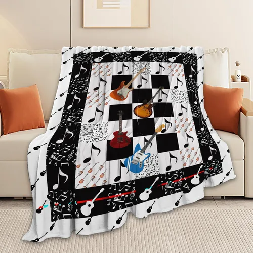 Vista 4 de Manta de guitarra, nota musical, guitarra, instrumentos musicales, manta de regalo para niños, niñas, niños, adultos, mujeres, hombres, súper suave