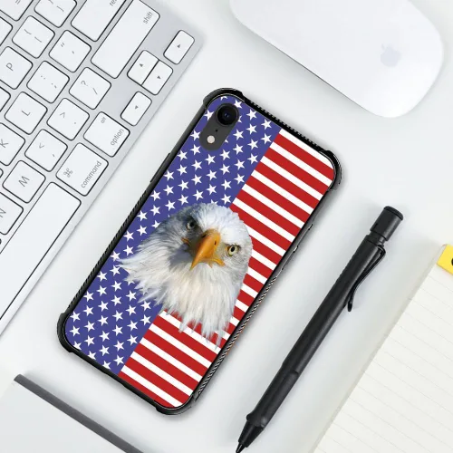 Vista 5 de DJSOK Funda compatible con iPhone XR, H American Eagle Flag con cuatro esquinas, protección a prueba de golpes, TPU suave y patrón de policarbonato