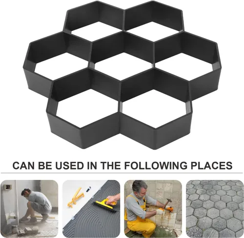 Vista 4 de Vaguelly Herramientas de hormigón, 2 piezas, moldes de formas de hormigón, pavimentadora de hexágonos, reutilizable, bricolaje, pasarela, pavimento