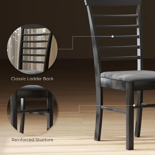 Vista 5 de HOMCOM Juego de 2 sillas de comedor de madera, sillas de cocina tapizadas de granja con marco de madera de goma para sala de estar, comedor, negro