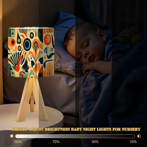 Vista 6 de Tripod Table Lamp Boho Vintage Flower Shape Stripe Circles Curved Lines Bedside Lamps Small Lamp Nightstand Lamp with Linen Lampshade Table Lamps