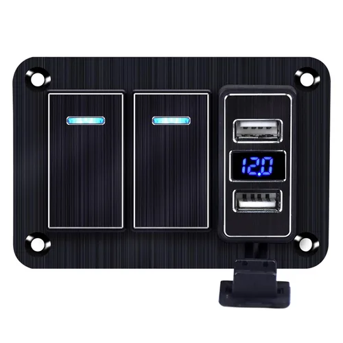 Vista 20 de Panel de interruptor basculante de aluminio de 2 vías, impermeable, precableado con retroiluminación azul, interruptor de palanca