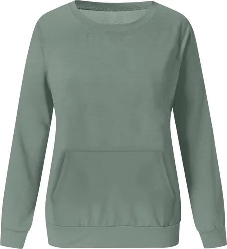 Vista 4 de Sudaderas ligeras para mujer, blusas casuales y cómodas, cuello redondo, manga larga, ajuste holgado, forro polar para otoño