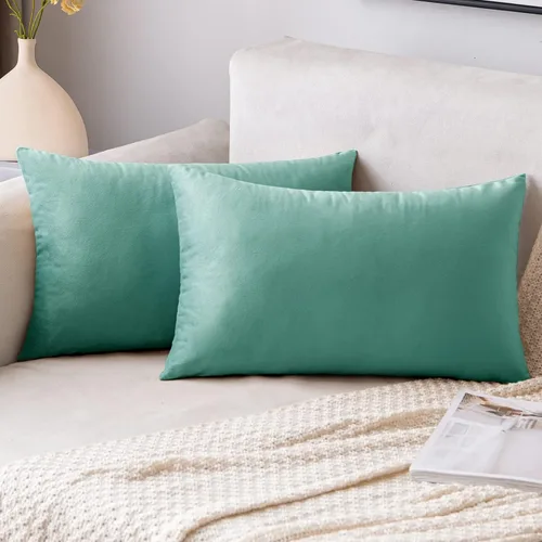 Vista 53 de EMEMA - Paquete de 2 fundas de almohada de terciopelo decorativas, fundas de cojín cuadradas suaves y sólidas para sofá, dormitorio, silla, Verde