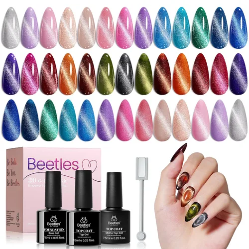 Vista 26 de Beetles - Kit de esmalte de uñas de gel con luz UV, 80 unidades, 55 colores Color Enchantment with Everything Base Top Coat Beginner Starter at