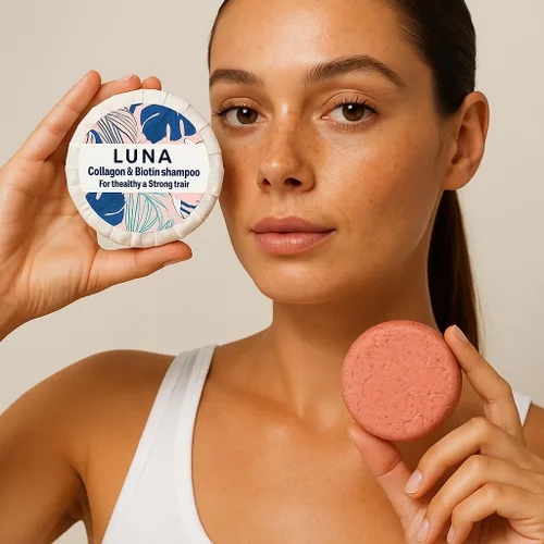 Vista 4 de Nature Skin Shop Luna - Barra de champú fortalecedora de colágeno y biotina, champú sólido voluminizador para cabello fino, adelgazamiento y débil