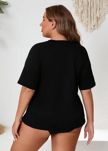 Vista 2 de Halcurt Women's Plus Size Rash Guard Swim Shirt with Built in Bra Swimsuit Todo negro