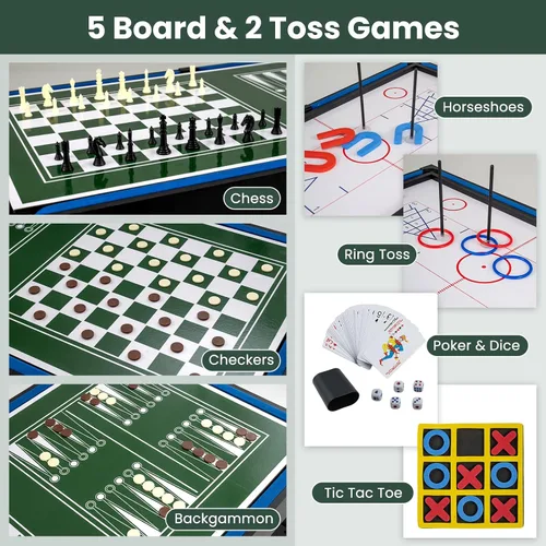 Vista 4 de GYMAX Mesa de juego múltiple de 48 pulgadas, 14 en 1 combinada con baloncesto, billar, futbolín, ping pong, hockey, shuffleboard, bolos, ajedrez
