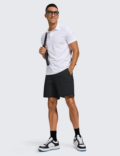 Vista 3 de CRZ YOGA Pantalones cortos de golf cómodos para hombre para todo el día, 7 pulgadas, elásticos, ligeros, informales, para trabajo, con bolsillos