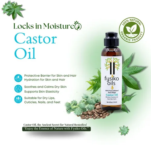 Vista 4 de Aceite de ricino Fysiko, 100% puro y natural, prensado en frío, virgen extra, libre de hexano. Protege y fortalece, cabello, piel y uñas. Ideal
