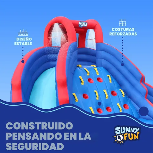 Vista 6 de Sunny & Fun Ultra Climber - Parque inflable de tobogán acuático – Resistente para diversión al aire libre – Pared de escalada, dos toboganes
