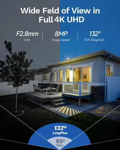 Vista 3 de LongPlus Cámara de seguridad Poe 4K-UHD de 8MP, funciona con NVR, cámara bala con cable, visión nocturna a color, focos LED, alarma de luz