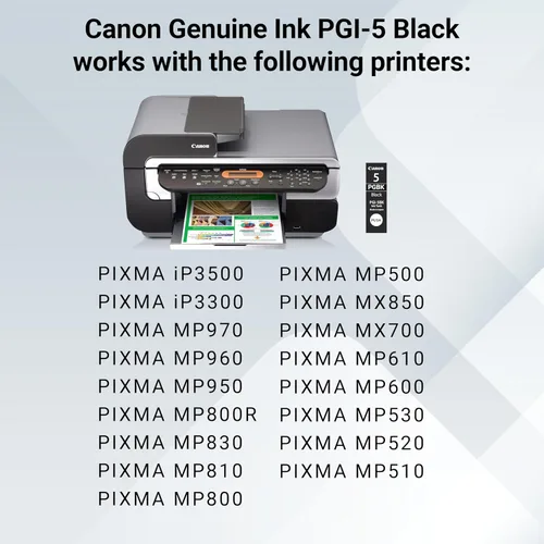 Vista 6 de Canon PGI-5 Depósito de tinta negra original, compatible con iP3500, iP3300, MP970, MP960, MP950, MP800R, MP830, MP810, MP800, MP500, MX850, MX700