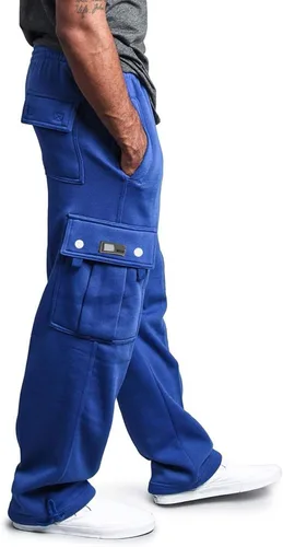 Vista 3 de Pantalones deportivos tipo cargo para hombre, estilo casual, elásticos, con bolsillos, de forro polar pesado