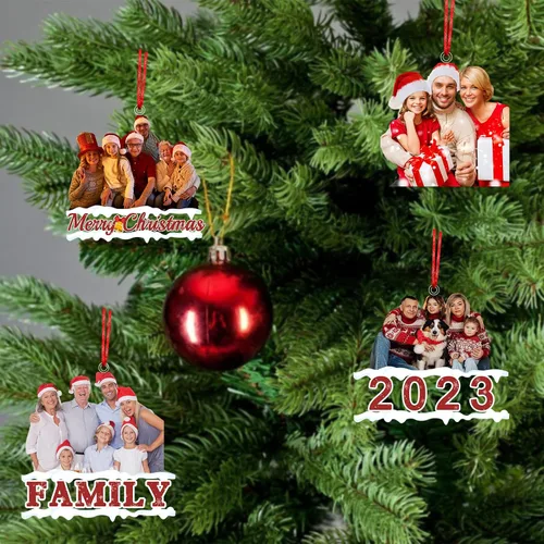 Vista 4 de Adorno personalizado para tu foto, adornos de Navidad con foto personalizada, adorno familiar personalizado, regalo para árbol de Navidad, chimenea