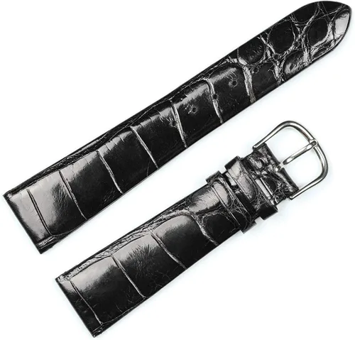 Vista 2 de deBeer Genuine Alligator Flat Un-Stitched Watch Band-Choice of Color (Black, Brown) & Width (18mm, 19mm, 20mm)