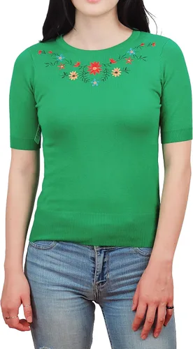 Vista 26 de YEMAK Suéter de Punto Top para Mujer – Media Manga Cuello Redondo Básico Casual Ajuste Clásico Ligero de Punto Suave Pullover Tee