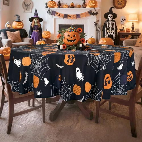 Vista 17 de Mantel rectangular de Halloween, color negro, 60 x 84 pulgadas Halloween 01
