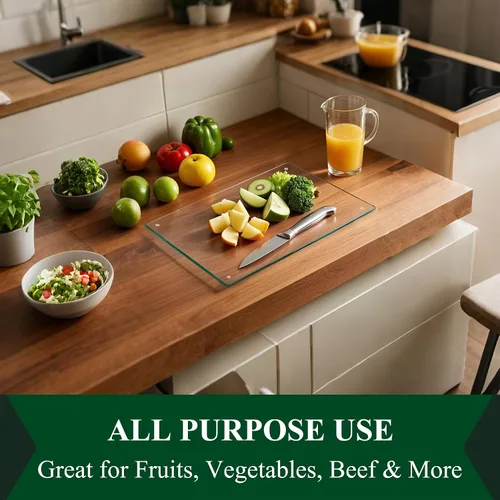 Vista 5 de Phore Tabla de cortar de vidrio templado para cocina, apta para lavavajillas, tabla de cortar transparente para encimera, resistente a los arañazos