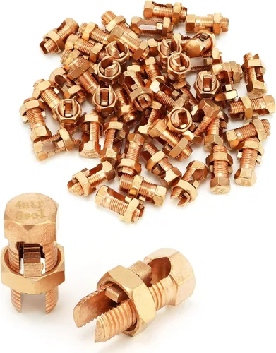 Vista 7 de QWORK Perno dividido a tierra, 50 conectores de pernos divididos de alta resistencia calibre 4 calibre 8, abrazadera de cable de tierra, cobre
