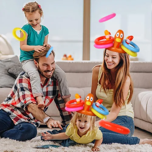 Vista 5 de MorTime Paquete de 3 sombreros inflables de pavo para Acción de Gracias, juego de lanzamiento de anillos, juego de fiesta para suministros