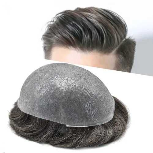Vista 56 de Pieza de pelo para hombre, sistema de reemplazo de cabello de piel ultra fina para hombres, pieza de pelo de tupé para hombres, cabello humano real