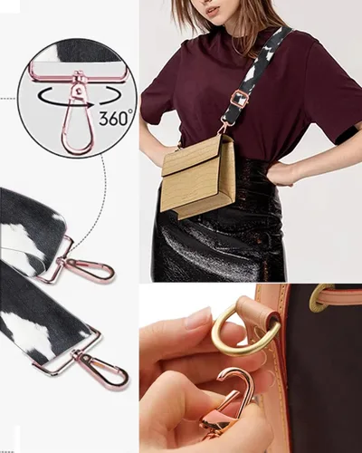 Vista 2 de Correas para bolso, hebillas de oro rosa, correa ancha para hombro, cinturón de repuesto ajustable de moda para bolso cruzado de lona, Blanco Black