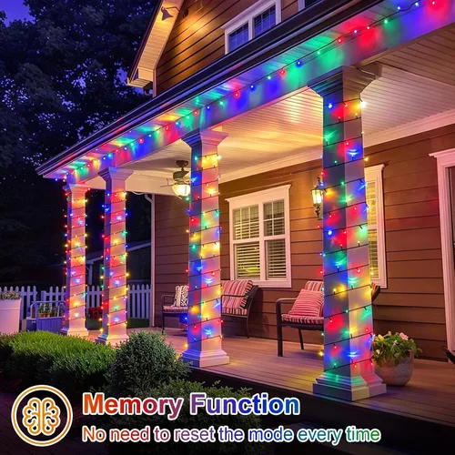 Vista 5 de QITONG Paquete de 2 luces solares de Navidad multicolor, cada cadena de 100 luces LED de 33 pies para exteriores, impermeable, 8 modos de cable