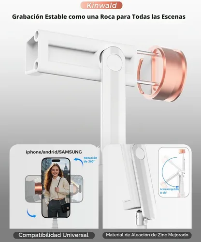 Vista 3 de Trípode Selfie Stick para iPhone y Android, soporte de trípode portátil para teléfono con control remoto Bluetooth, apertura con un solo clic