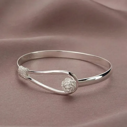 Vista 4 de Pulseras de plata de ley 925, pulseras de moda vintage para parejas, diseño ondulado, pulseras de fiesta