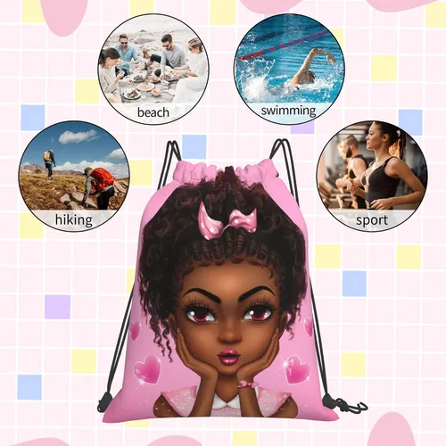 Vista 5 de Afro Americano Negro Mujer Cordón Mochila Afro Arte Lindo Impermeable Gimnasio String Bag Sackpack para Compras Deporte Yoga, Style-2, Afro