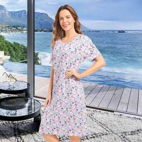 Vista 4 de Paquete de 3 camisones de dormir para mujer, camisones suaves para mujer, ropa de dormir de manga corta (S-3X)