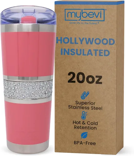 Vista 13 de MyBevi Vaso aislado Hollywood – Vaso de viaje de acero inoxidable de 20 onzas con tapa resistente a fugas Sin BPA, reutilizable, se adapta a