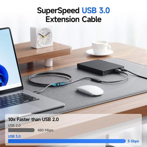 Vista 2 de Cable de extensión USB 3.0 tipo A, macho a hembra, de Cable Matters, Negro