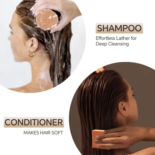 Vista 6 de Barra de champú y acondicionador de agua de arroz para cabello suave y fortalecedor, 2 barras