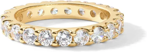 Vista 3 de PAVOI 14K Gold Plated Cubic Zirconia Stackable Eternity Ring 3.0mm Eternity Bands Gold Wedding Ring Band for Women Promise Ring for Couples