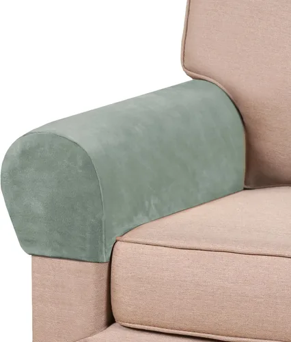 Vista 12 de PrinceDeco 2 Pack Thick Velvet Stretch Armrest Covers for Chairs and Sofas, Non Slip, Blue