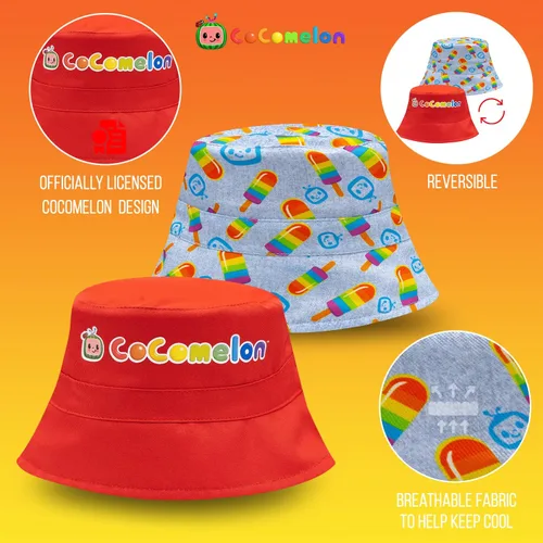 Vista 2 de Cocomelon Bucket Hat, Reversible Sun Hat for Toddler Boys & Girls, Multicolored Summer Baby Hat Featuring Cocomelon