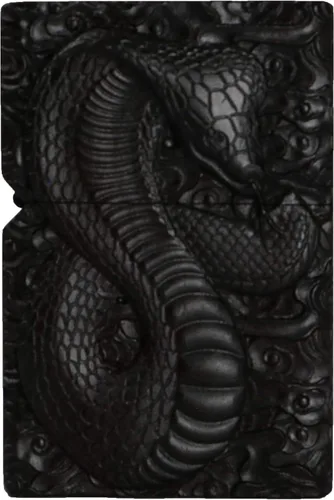 Vista 2 de Caja de carcasa de madera de ébano negro natural tallada para módulo Zippo (Serpiente Cobra)