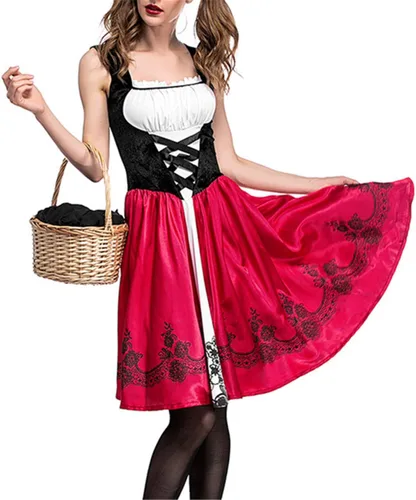 Vista 3 de Vestido de fiesta de disfraces de Halloween con capucha roja para mujer