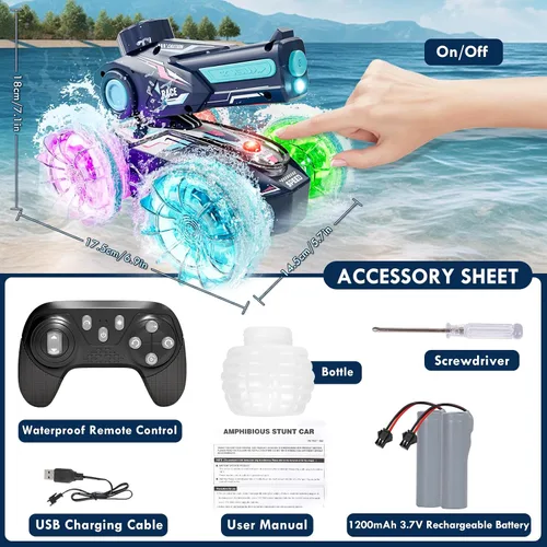 Vista 6 de Lehoo Castle Auto de control remoto anfibio, autos RC 4WD para niños de 8 a 12 años con pistola de agua, barco de control remoto para niños