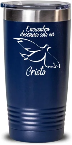 Vista 11 de Regalos católica cristianas vaso en español con versículos de la biblia para padres encuentra descanso Negro