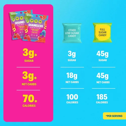 Vista 6 de Shameless Snacks Sweet & Sour All-Stars, paquete de variedad de caramelos de gomitas ácidos, saludable, vegano, sin gluten, bajo en azúcar